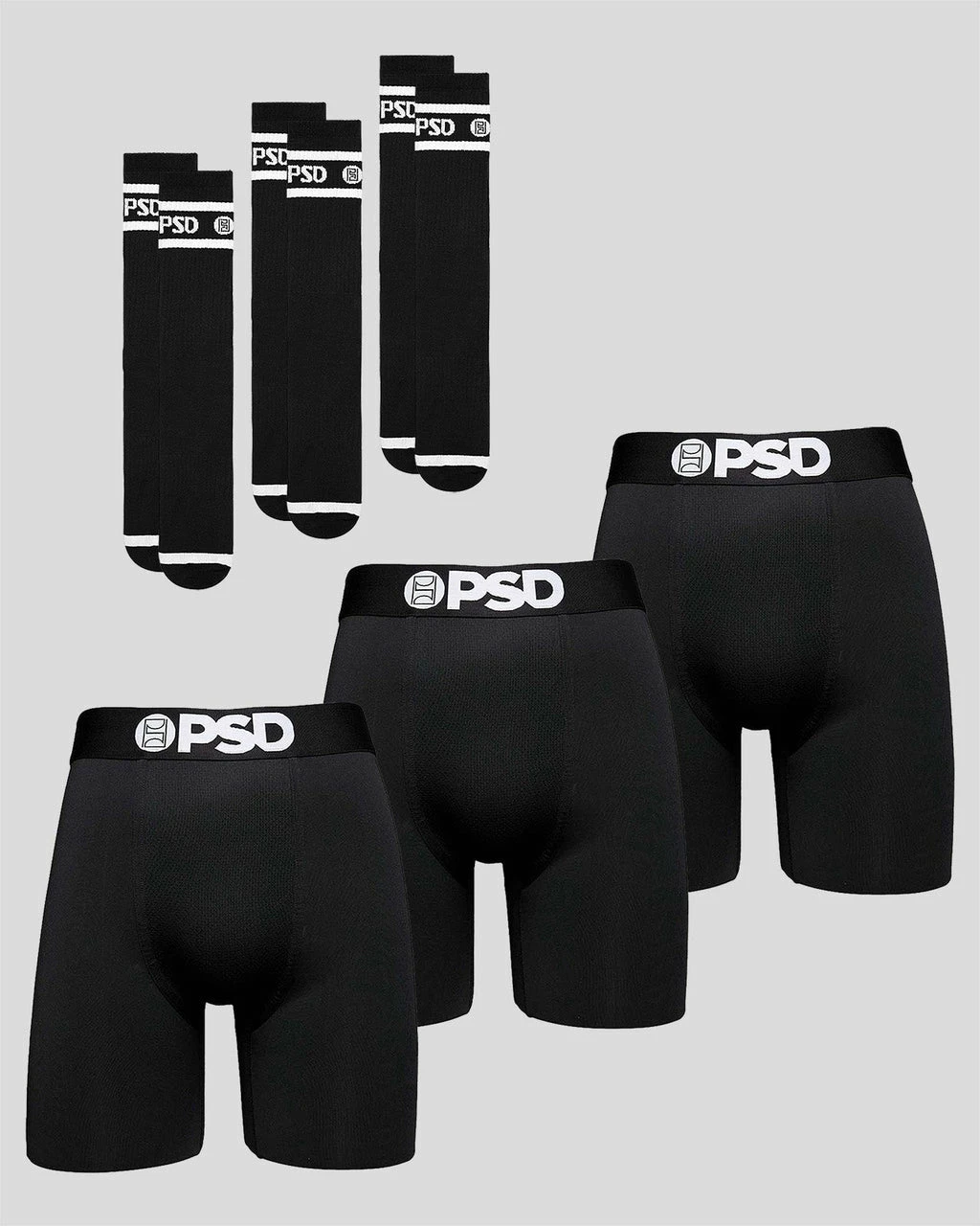 PSD Underwear 3 Pack Solid Black Brief & Sock Bundle 1 PSD Underwear 3 Pack Solid Black Brief & Sock Bundle